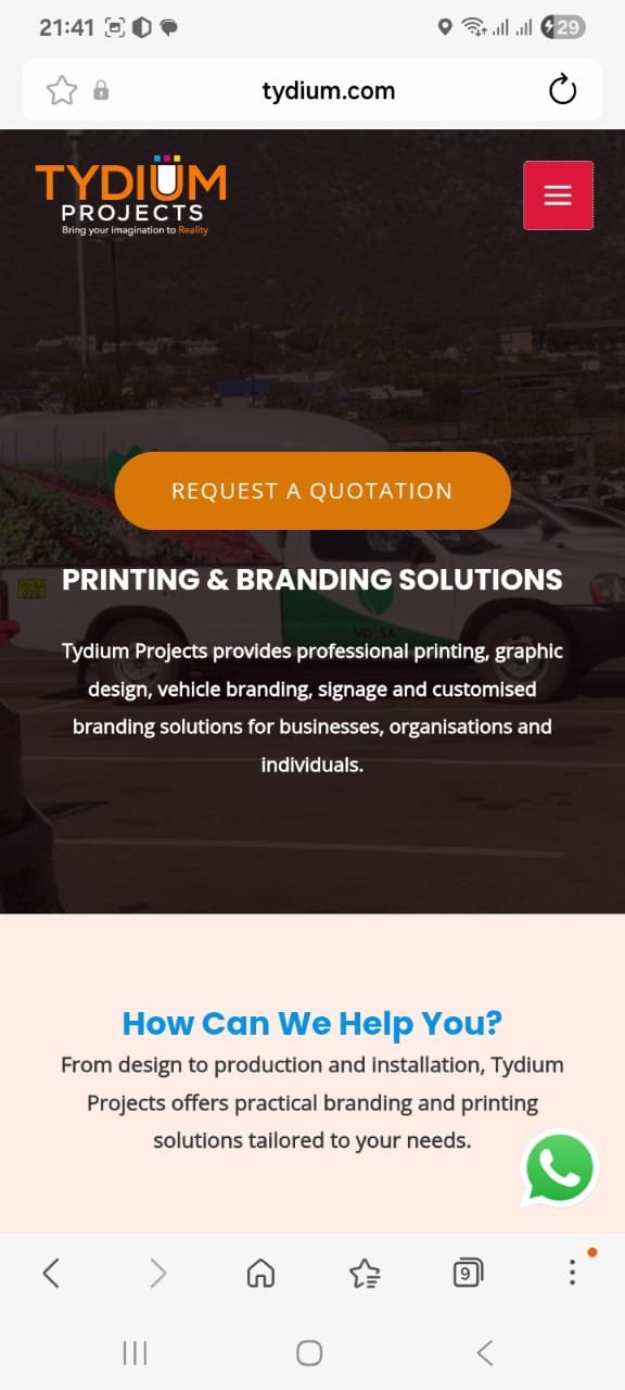 Tydium Projects printing and branding website