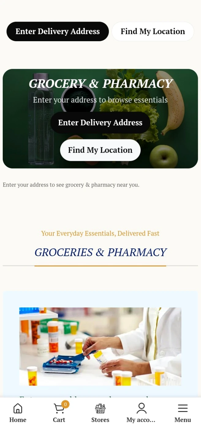 Mzansi Healthcare grocery and pharmacy interface
